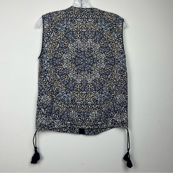 Tory Burch Floral‎ Print Sleeveless Blouse Drawstring Tassels EUC Sz 4 Boho Work - Picture 6 of 8